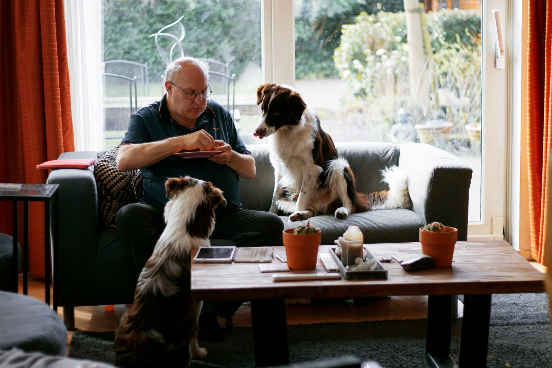 Woman relaxing with her dog on the couch